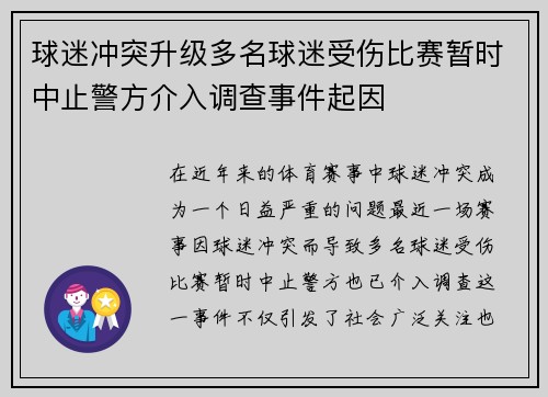 球迷冲突升级多名球迷受伤比赛暂时中止警方介入调查事件起因