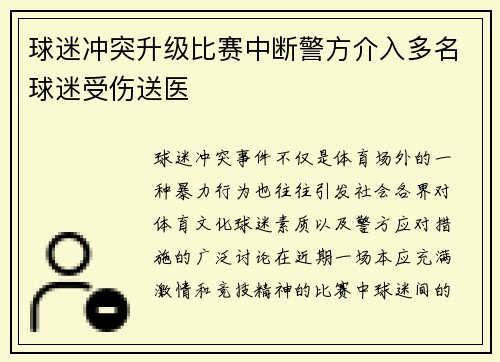 球迷冲突升级比赛中断警方介入多名球迷受伤送医