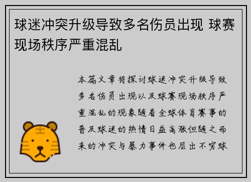 球迷冲突升级导致多名伤员出现 球赛现场秩序严重混乱